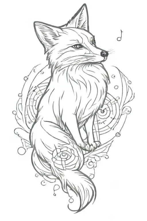 A Large Tattoo On The Forearm With A Fox Pattern That Dissolves Into Musical Notes