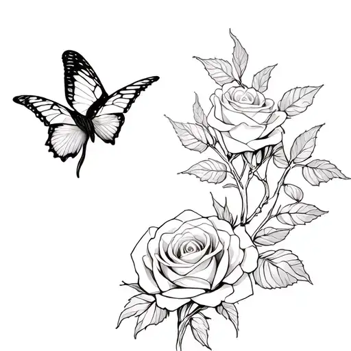Create A Tattoo With Butterflies A Bird With A Rose With Very Fine Feminine Bonding Thorns