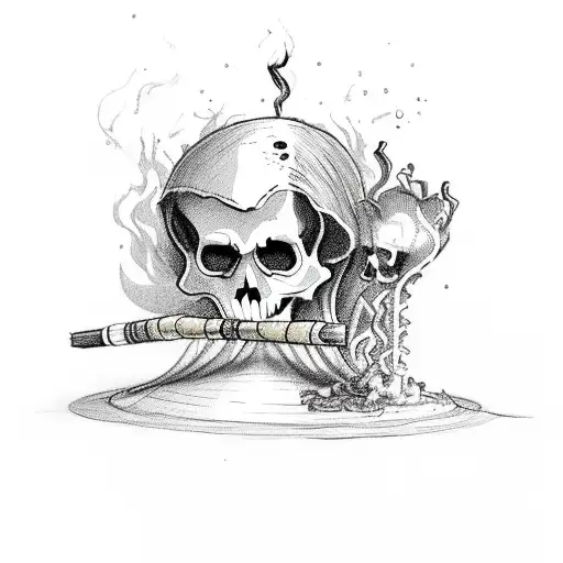 A Skeleton Smoking By A Fire On The Moon