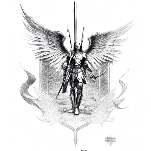 Archangel Micheal Holdin A Sword Flying