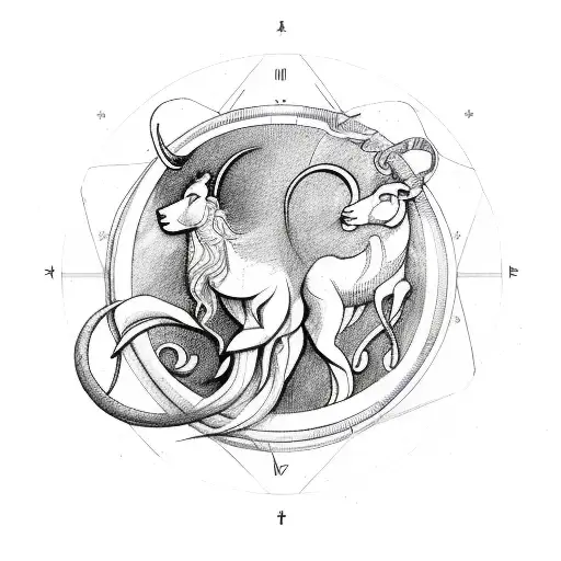 Aries And Capricorn Zodiac Signs Merged Into A Harmonious Design