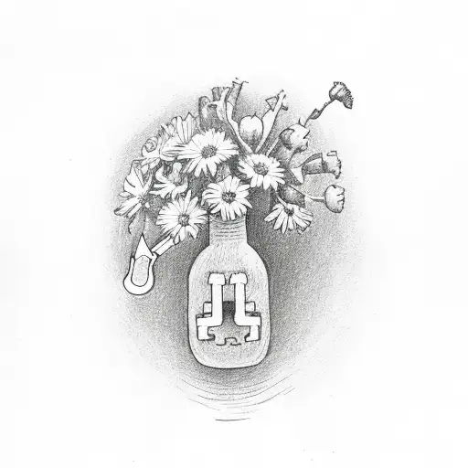 Milk Bottle With Horse Shoe And Flowers And A Small Bigfoot