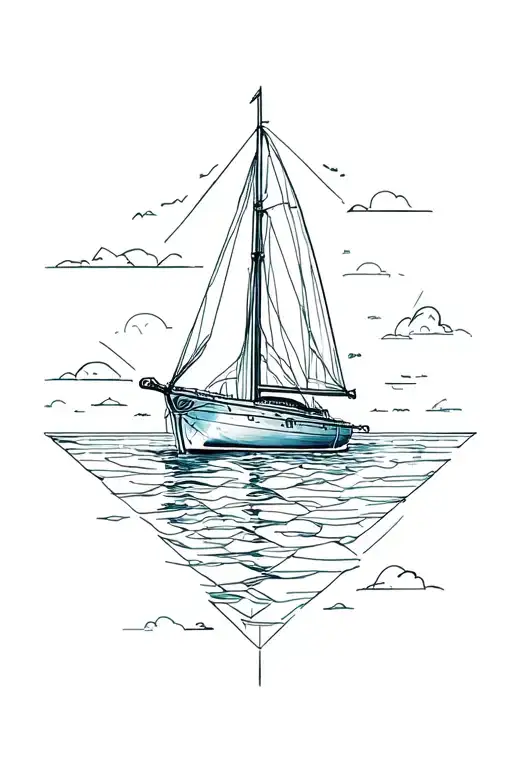 Sail Boat With Geo Lines In The Background