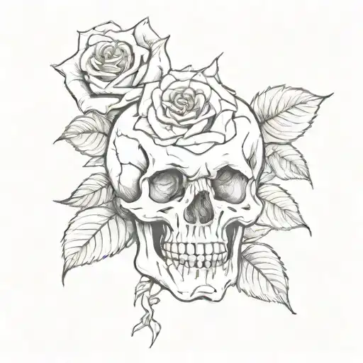 Skull With Rose Growing Tattoo