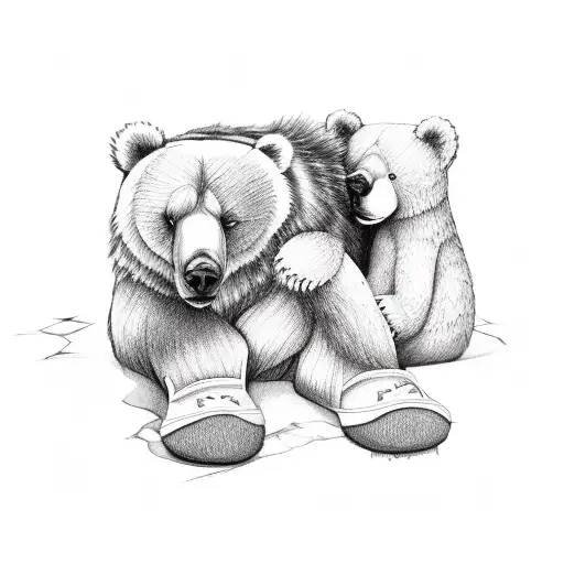 A Girl Lies On The Paws Of A Bear