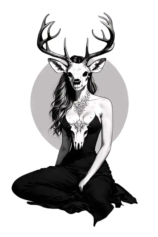 Sexy Woman With Deer Skull Head