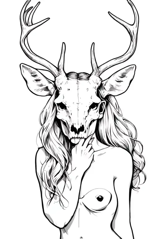Sexy Woman With Deer Skull Head