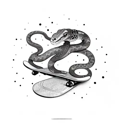A Skater Riding A Skateboard With A Snake Pattern On The Grip Tape