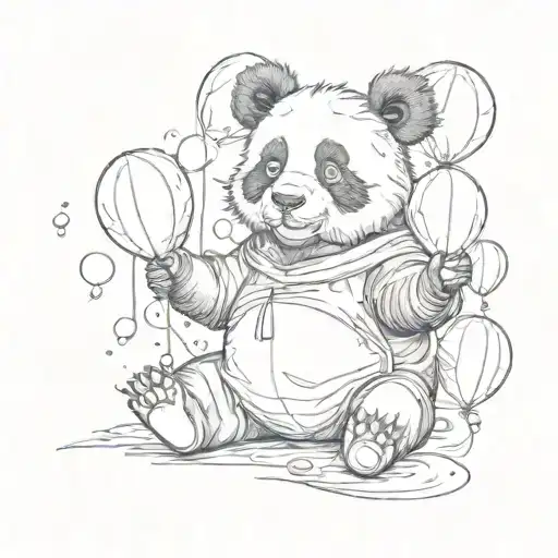 Panda Holding 3 Baloons Floating
