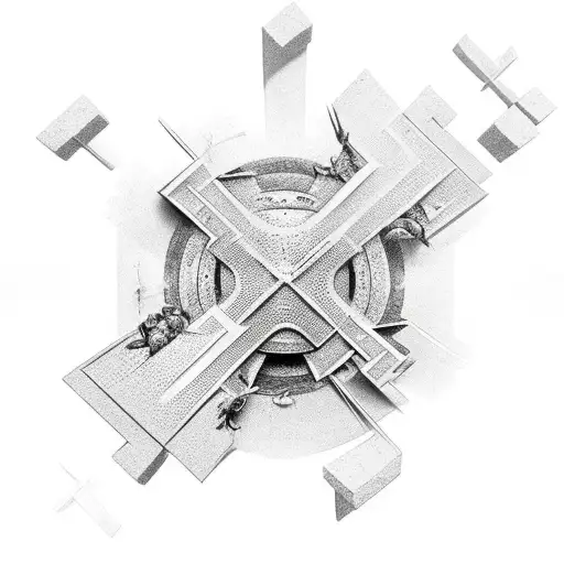 3D Cross With Small Floating Crosses Around It