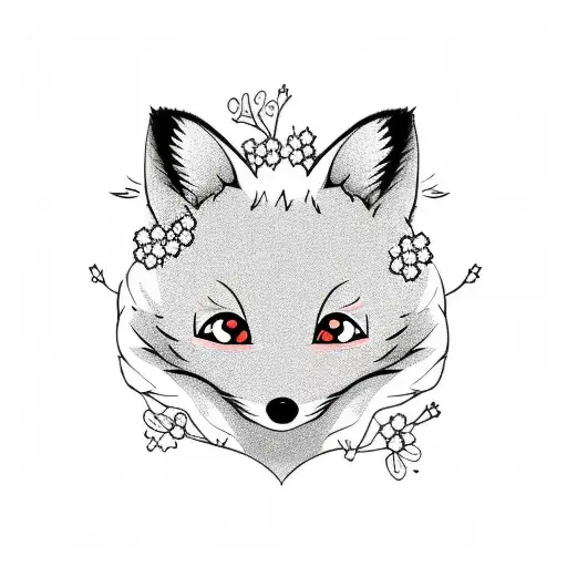 A Kawaii-inspired Design Featuring A Cute Fox Surrounded By Cherry Blossoms
