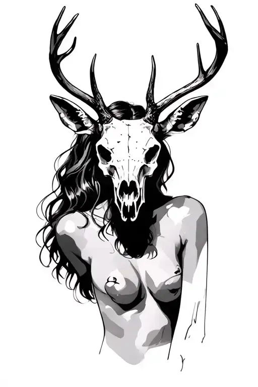 Sexy Woman With Deer Skull Head