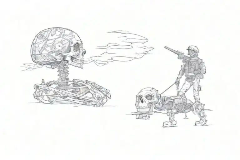 A Soldier And A Skeleton With The Words Lest We Forget