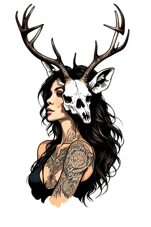 Sexy Woman With Deer Skull Head