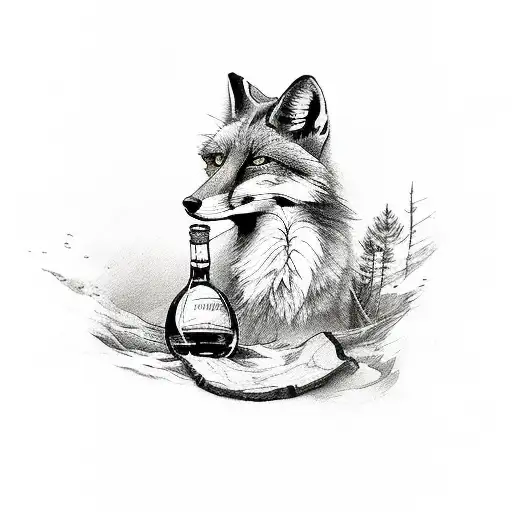 Fox With A Bottle Of Rum
