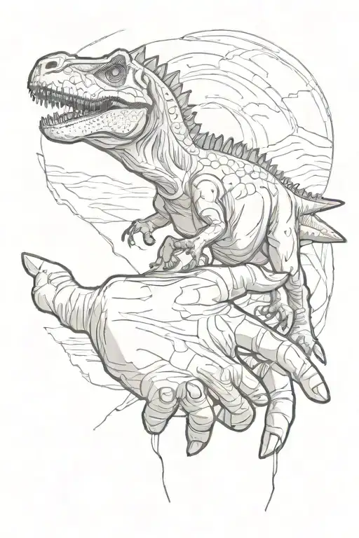 Dinosaur Holding Human Hand Holding