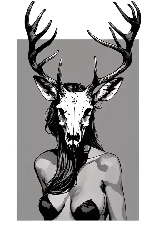Sexy Woman With Deer Skull Head