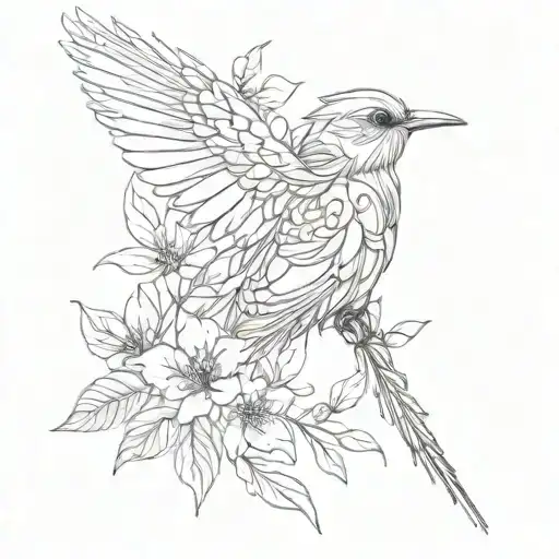 Bird Flower Intertwined