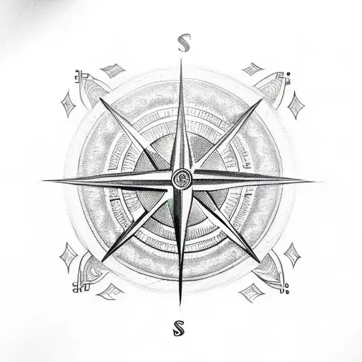 A Sketch-style Tattoo Of A Compass With The Om Symbol In The Center