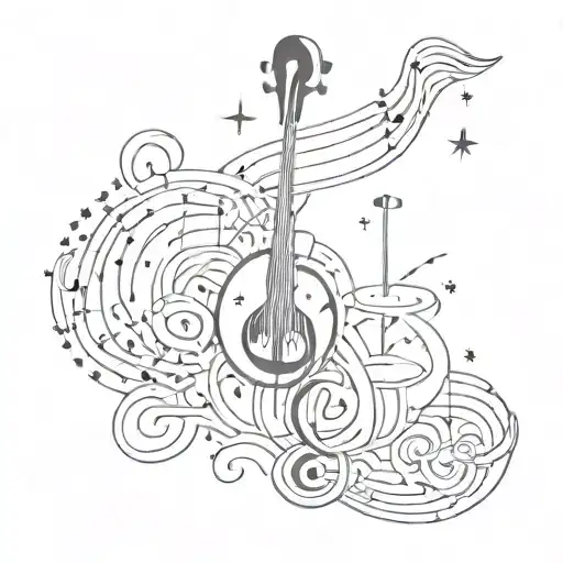 A Music Festival Inspired Tattoo Design With Abstract Musical Notes And Festival Symbols