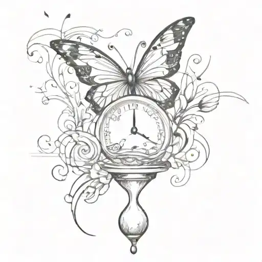 Butterfly With Music Notes Pouring From Hour Glass