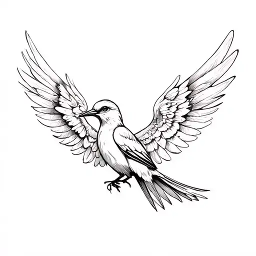 Bird With Open Wings In The Style Of Fantasy