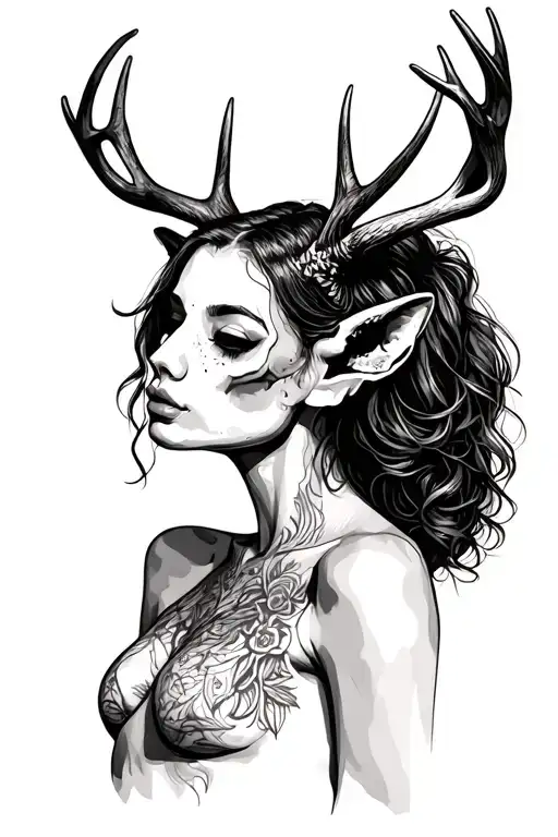 Sexy Woman With Deer Skull Head