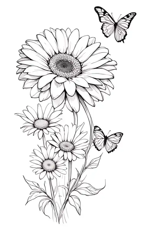 Gerbera Daisy And Butterflies