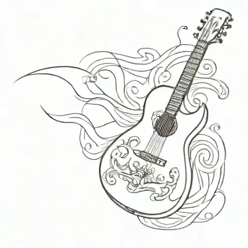 An Intricate Guitar Silhouette Intertwined With Waves And Anchors