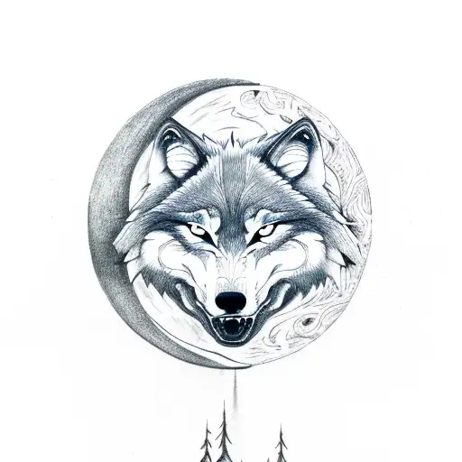 Wolf Howling To Yin Yang Moon