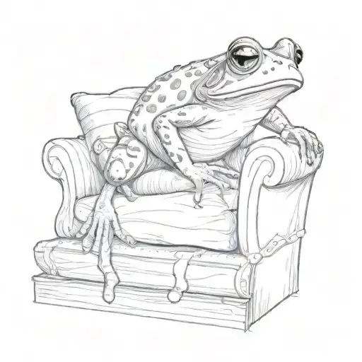 Frog In Red Jumper Going Upstairs With A Sofa
