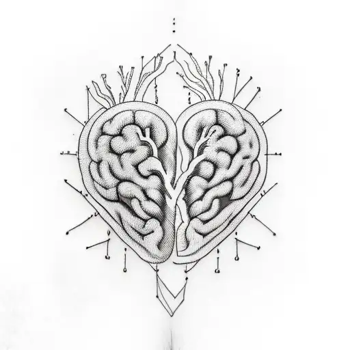 A Minimalist Tattoo Of A Heart And Brain Symbolizing Strength And Intelligence