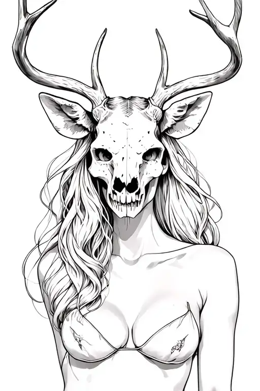 Sexy Woman With Deer Skull Head