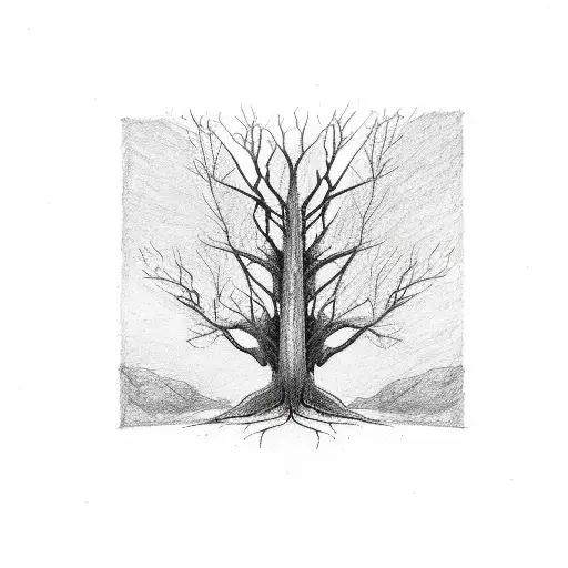 A Minimalist Sketch Of A Tree With Roots Forming The Shape Of The Word 'Yeshua'