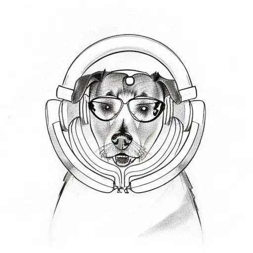 A Sketch-style Tattoo Of A Dog Wearing Headphones Listening To Music