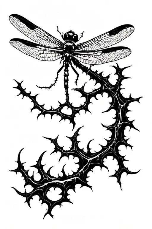 Dragonfly And Thorny Vines Spine