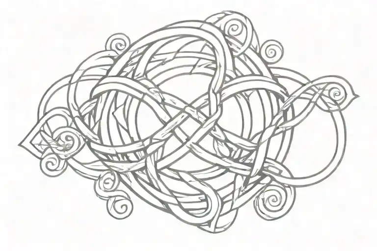 A Sketch-style Tattoo Of A Celtic Love Knot Intertwined With Musical Notes And Symbols