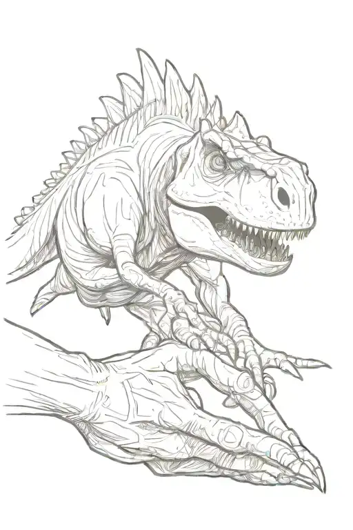 Dinosaur Holding Human Dad Hand