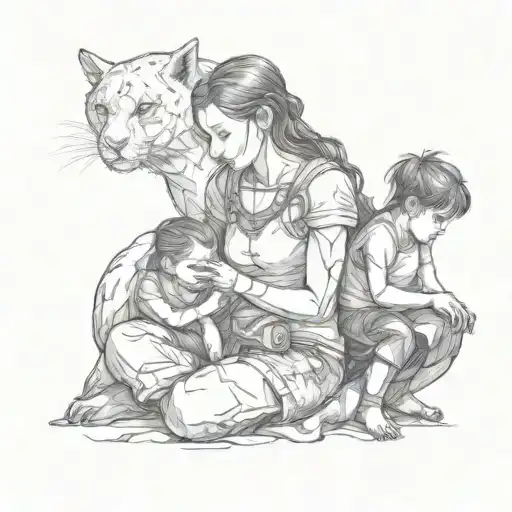 The Girl Is Guarding Her Child