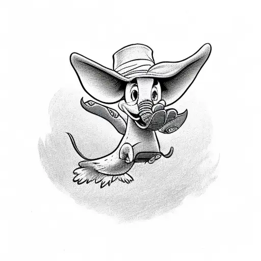 Disney Cartoon Dumbo Flying With An Oregon Duck In His Hat