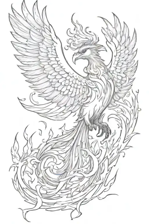 Phoenix Rising From The Ashes And Fire Symbolizing Rebirth