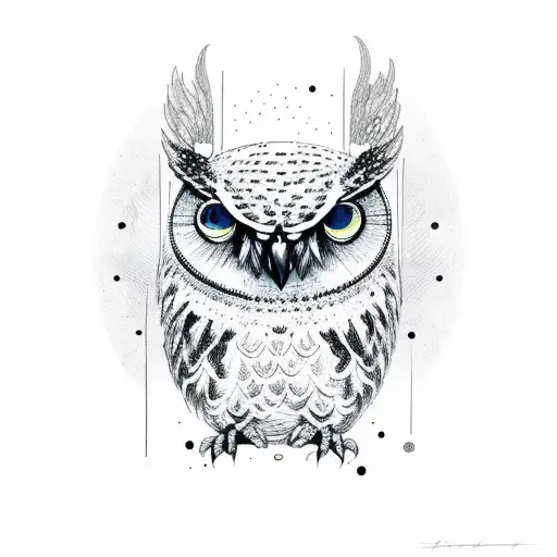 Nordic Art Incorporating An Owl And A Design For A Galaxy