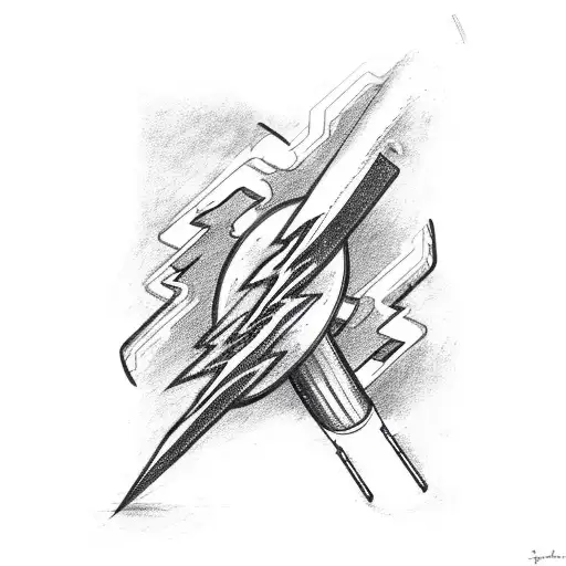 A Mechanical Arm Holding A Guitar With Lightning Bolts As Strings