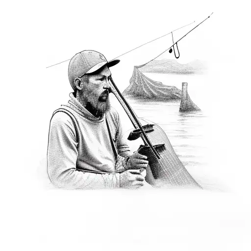 A Fisherman In Camouflage Gear With A Guitar