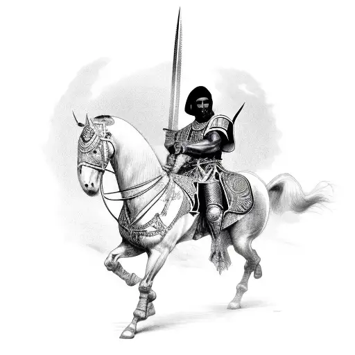 A Moorish Warrior With Black Skin On Horseback Wielding A Sword