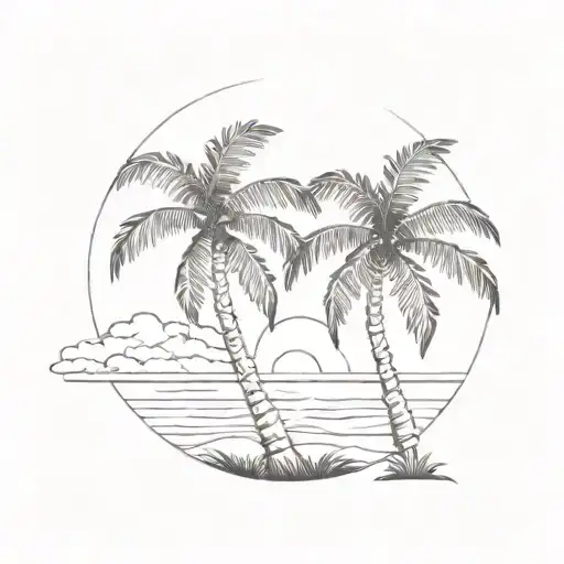 A Silhouette Of A Palm Tree Against A Vibrant Sunset On The Beach