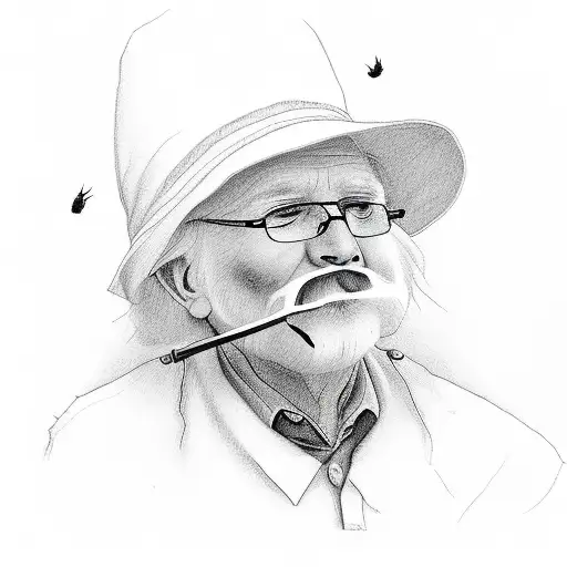 Old Man With Cat In A Field