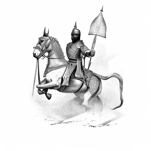 A Moorish Warrior With Back Skin On Horseback Wielding A Sword