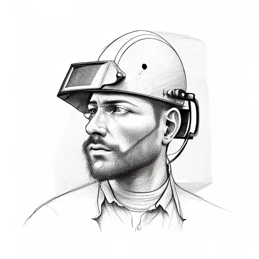 Sketch-style Portrait Of A Welder At Work