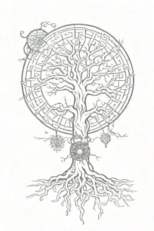 Yggdrasil With Web Of Wyrd And Vegvisir